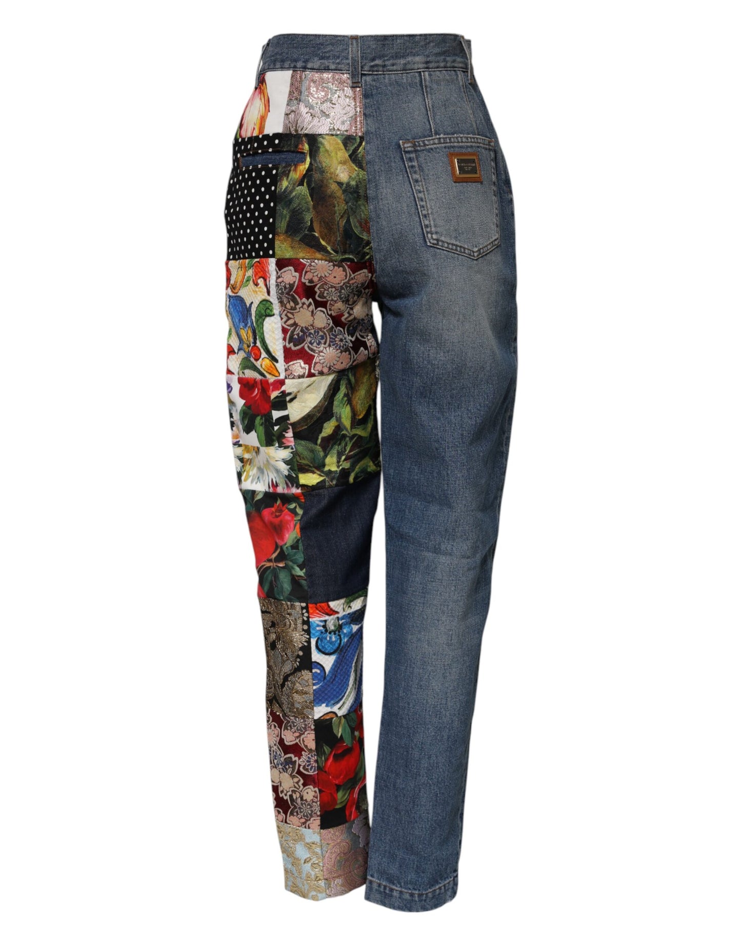 Jeans in denim a vita alta con patchwork blu AMBER di Dolce &amp; Gabbana