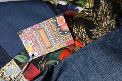 Jeans in denim a vita alta con patchwork blu AMBER di Dolce &amp; Gabbana