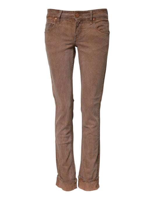 Jeans a vita bassa in denim slim fit in cotone marrone Acht