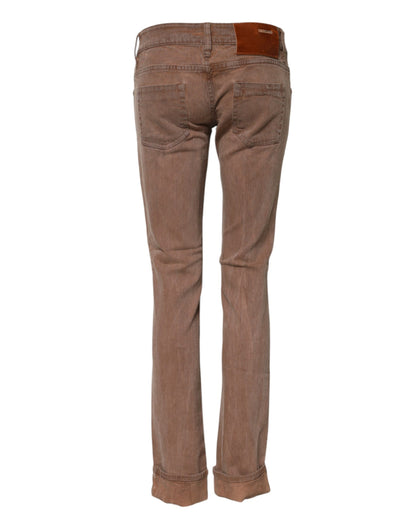 Jeans a vita bassa in denim slim fit in cotone marrone Acht