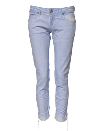 Jeans slim fit in denim a vita bassa in cotone azzurro chiaro Acht