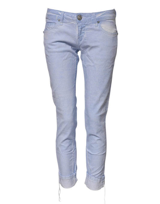 Jeans slim fit in denim a vita bassa in cotone azzurro chiaro Acht