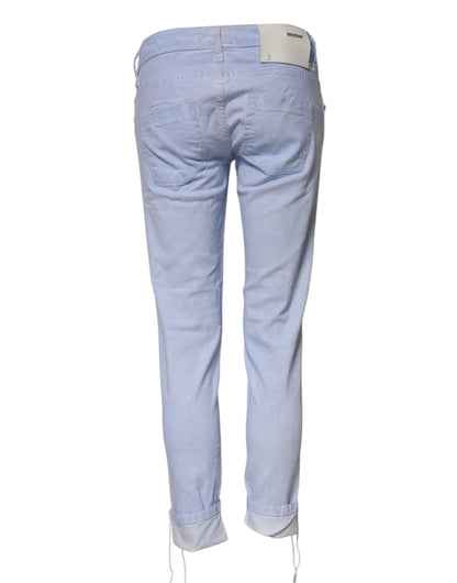 Jeans slim fit in denim a vita bassa in cotone azzurro chiaro Acht