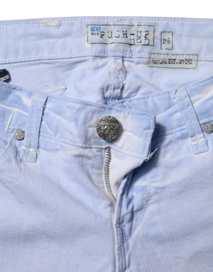 Jeans slim fit in denim a vita bassa in cotone azzurro chiaro Acht
