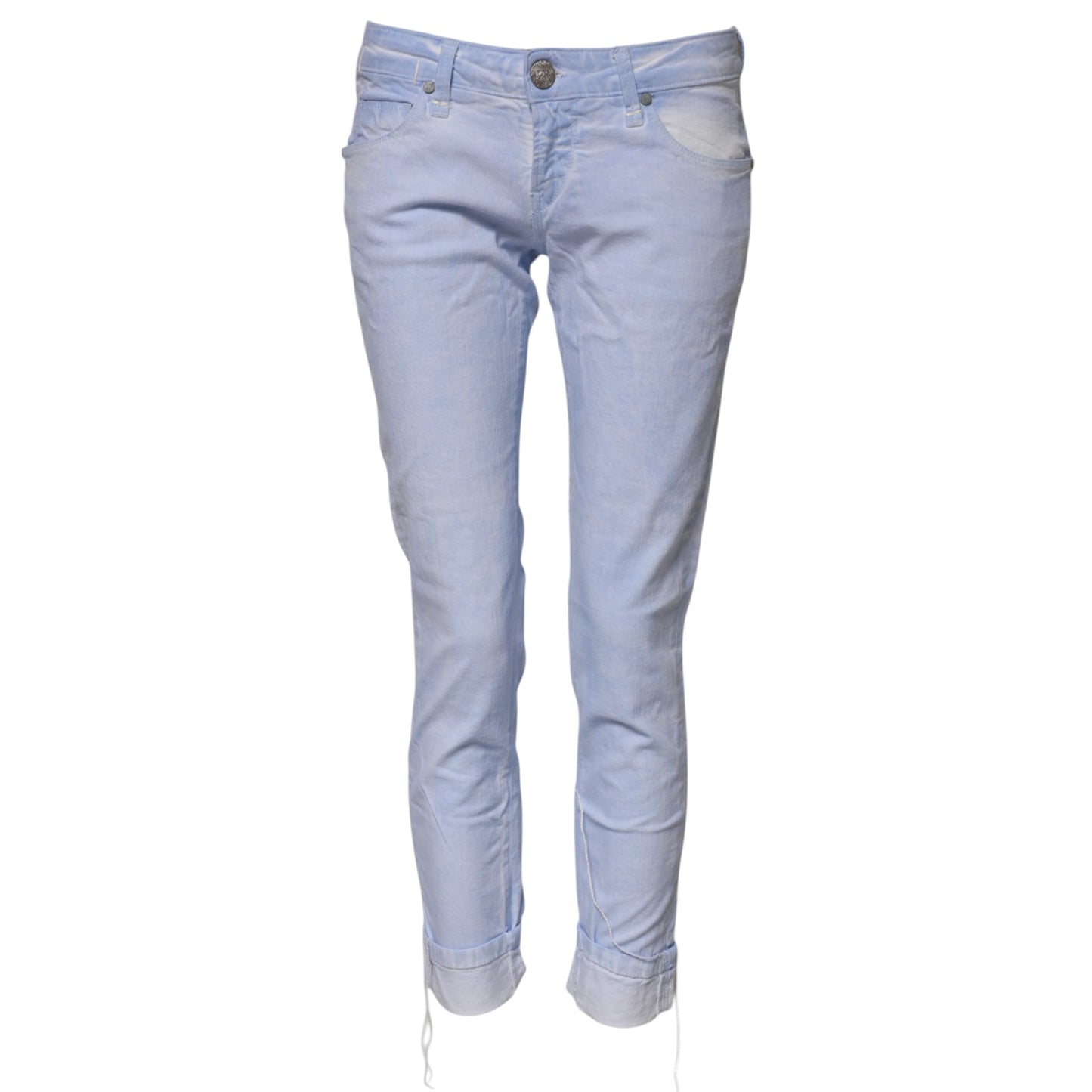 Jeans slim fit in denim a vita bassa in cotone azzurro chiaro Acht