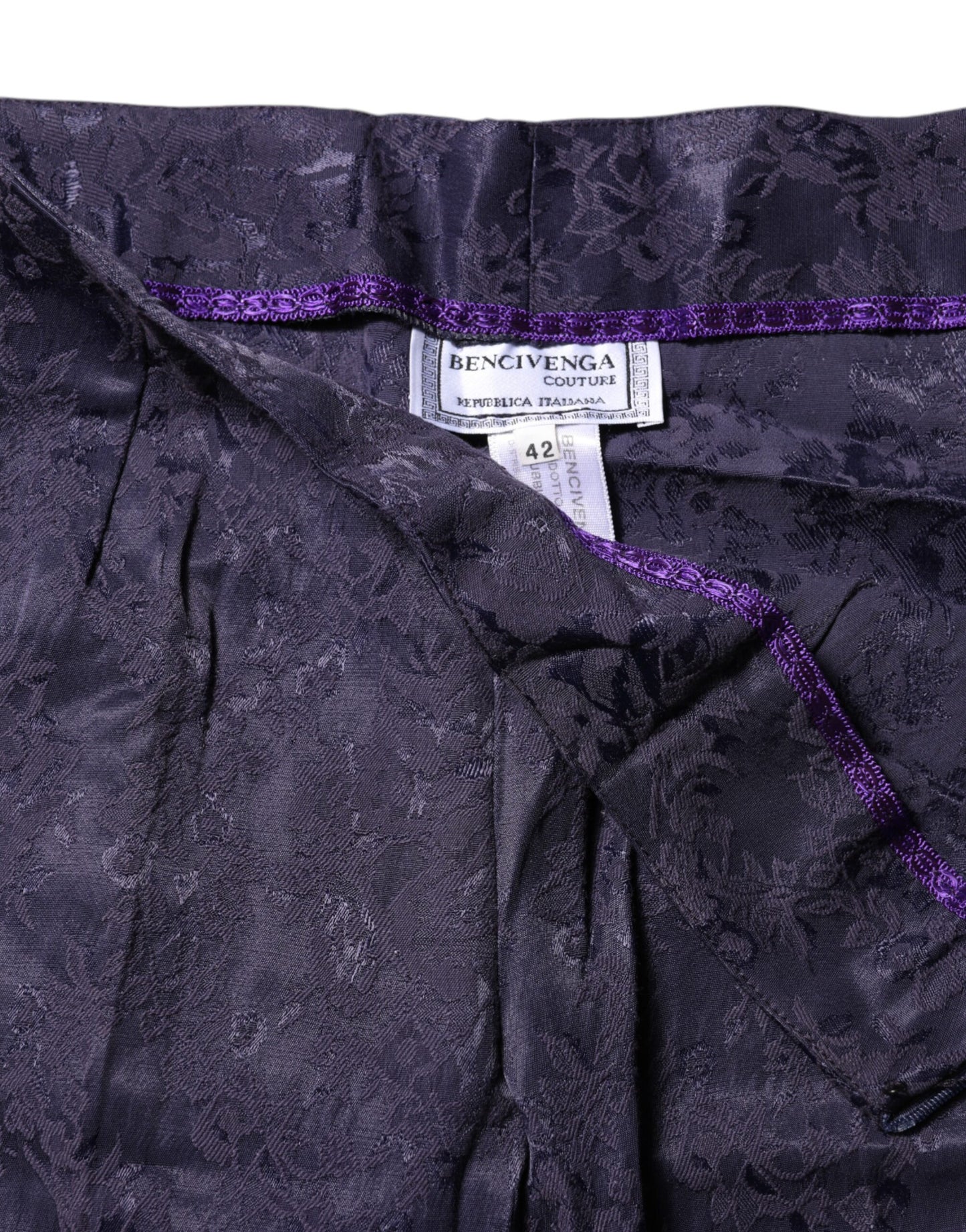 Pantaloni a vita alta in jacquard viola BENCIVENGA