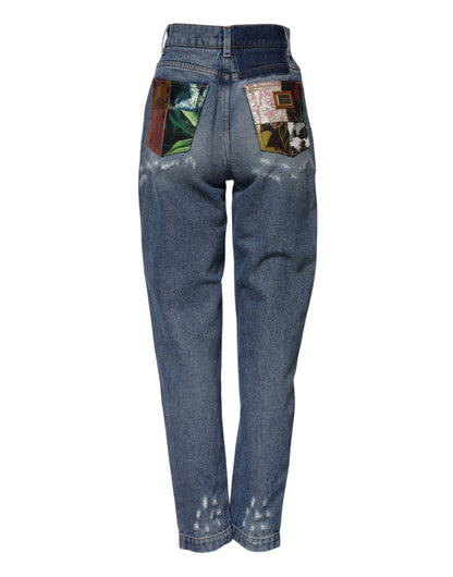 Jeans in denim a vita alta in cotone blu Dolce &amp; Gabbana