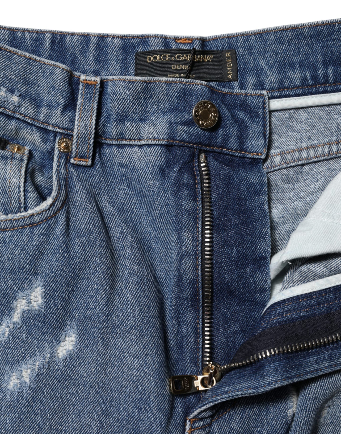 Jeans in denim a vita alta in cotone blu Dolce &amp; Gabbana