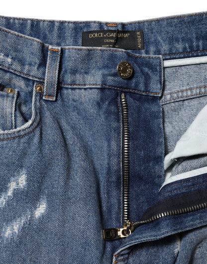 Jeans in denim a vita alta in cotone blu Dolce &amp; Gabbana