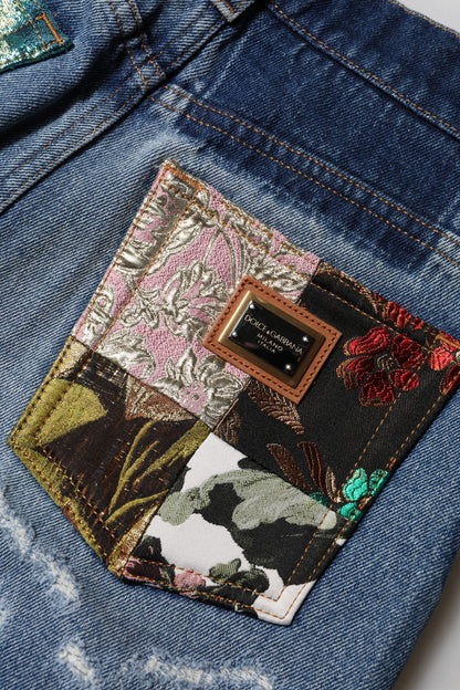 Jeans in denim a vita alta in cotone blu Dolce &amp; Gabbana