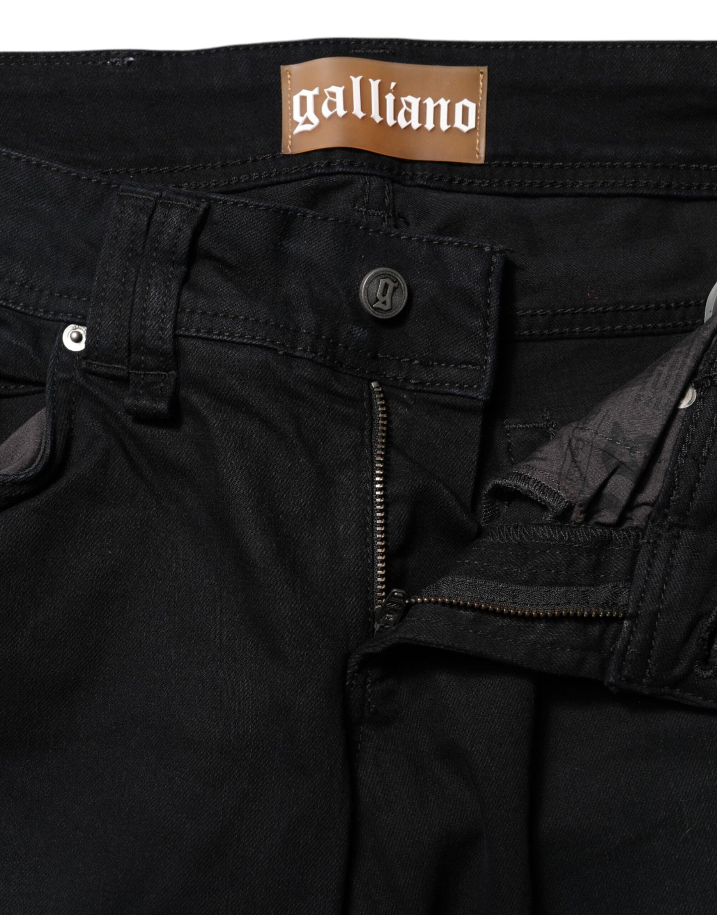 Jeans affusolati a vita media in cotone nero John Galliano