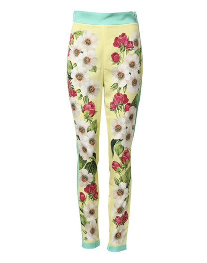 Leggings in seta gialla con stampa floreale Dolce & Gabbana