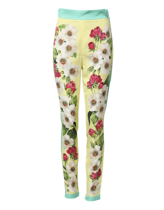 Leggings in seta gialla con stampa floreale Dolce & Gabbana