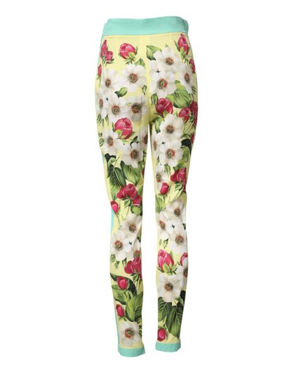 Leggings in seta gialla con stampa floreale Dolce & Gabbana