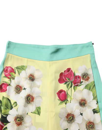 Leggings in seta gialla con stampa floreale Dolce & Gabbana