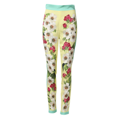 Leggings in seta gialla con stampa floreale Dolce & Gabbana