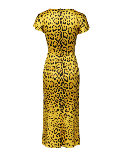 Abito midi a tubino in poliestere giallo leopardato Dolce &amp; Gabbana