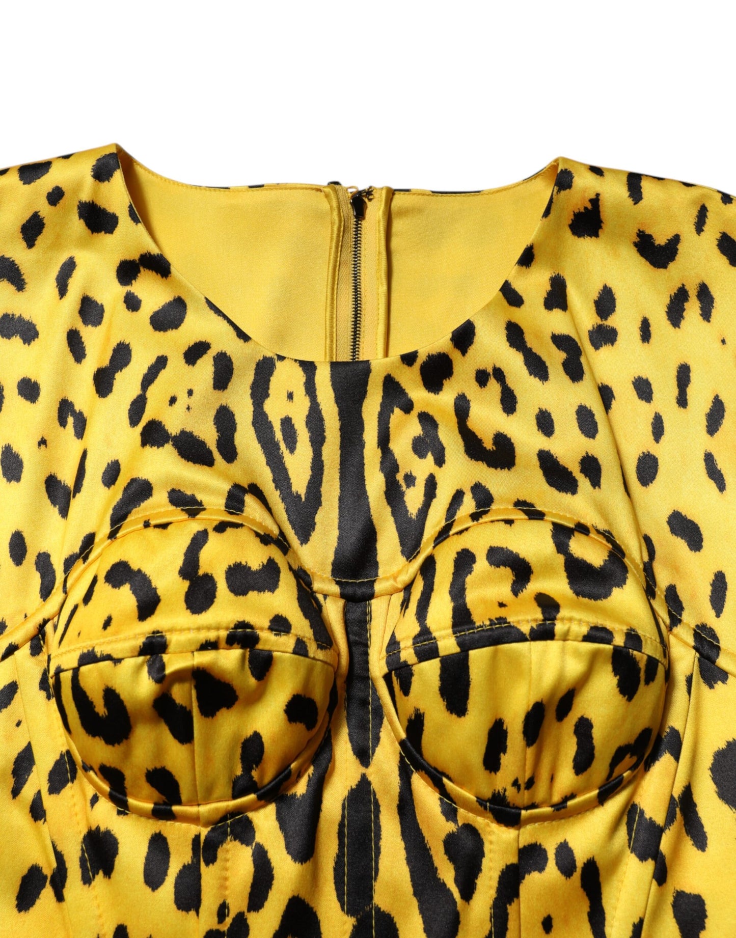 Abito midi a tubino in poliestere giallo leopardato Dolce &amp; Gabbana