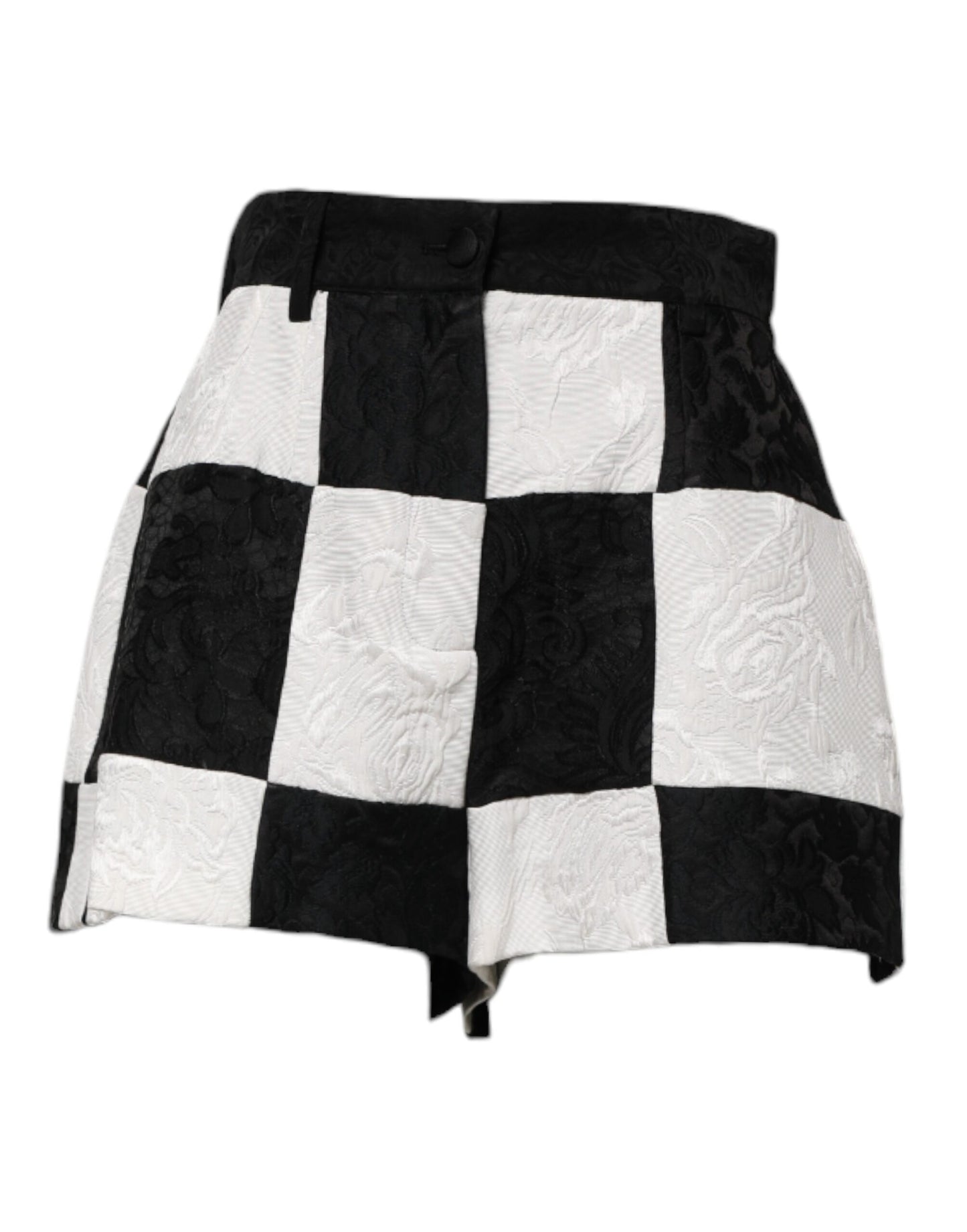 Pantaloncini corti in broccato floreale bianco e nero Dolce &amp; Gabbana