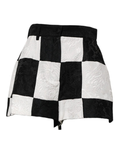 Pantaloncini corti in broccato floreale bianco e nero Dolce &amp; Gabbana