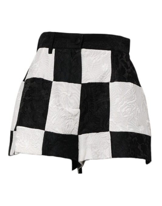 Pantaloncini corti in broccato floreale bianco e nero Dolce &amp; Gabbana