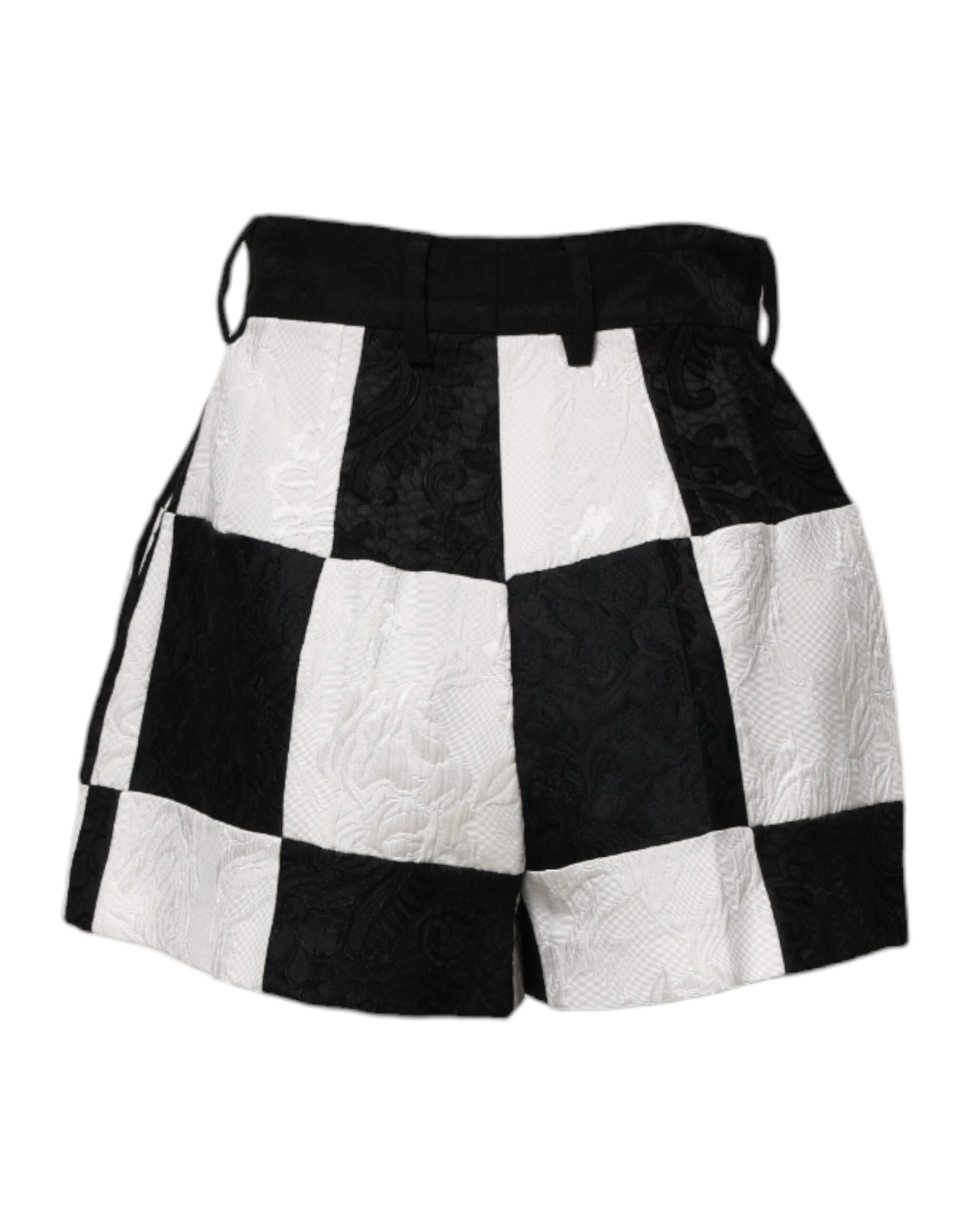 Pantaloncini corti in broccato floreale bianco e nero Dolce &amp; Gabbana