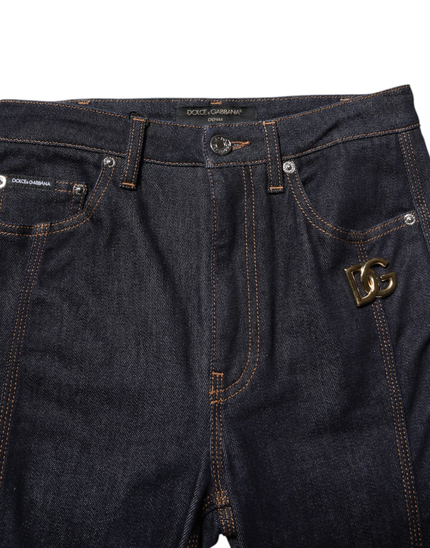 Jeans bootcut in cotone nero a vita media Dolce &amp; Gabbana 