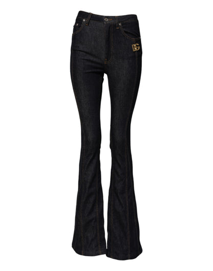 Jeans bootcut in cotone nero a vita media Dolce &amp; Gabbana 