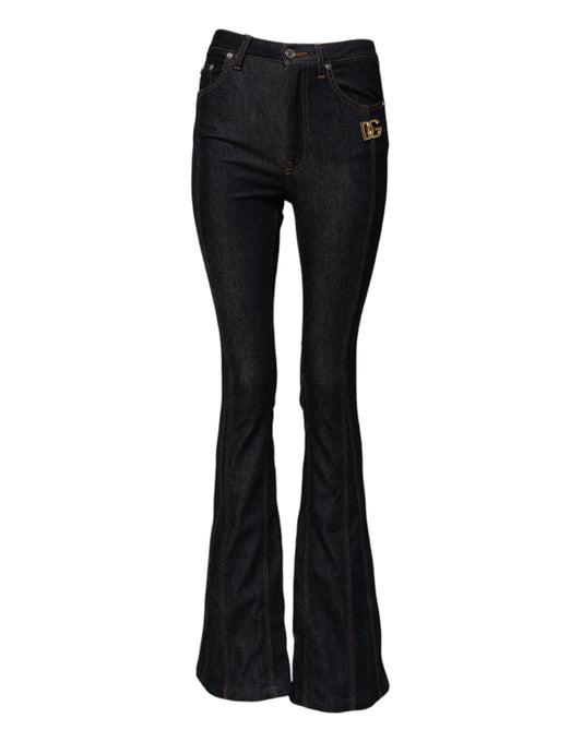Jeans bootcut in cotone nero a vita media Dolce &amp; Gabbana 