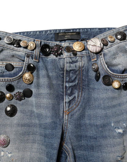 Jeans skinny strappati con decorazioni blu Dolce &amp; Gabbana 