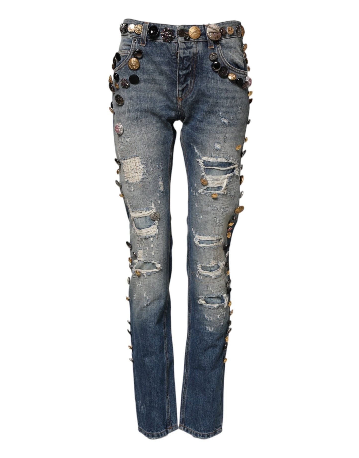 Jeans skinny strappati con decorazioni blu Dolce &amp; Gabbana 