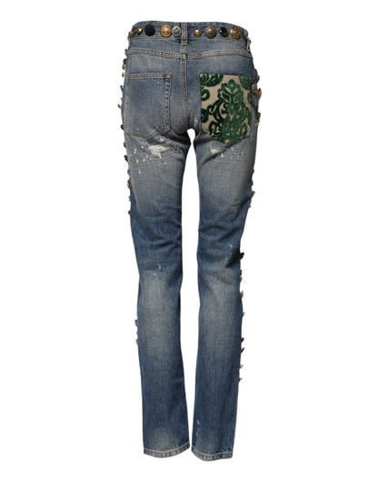 Jeans skinny strappati con decorazioni blu Dolce &amp; Gabbana 