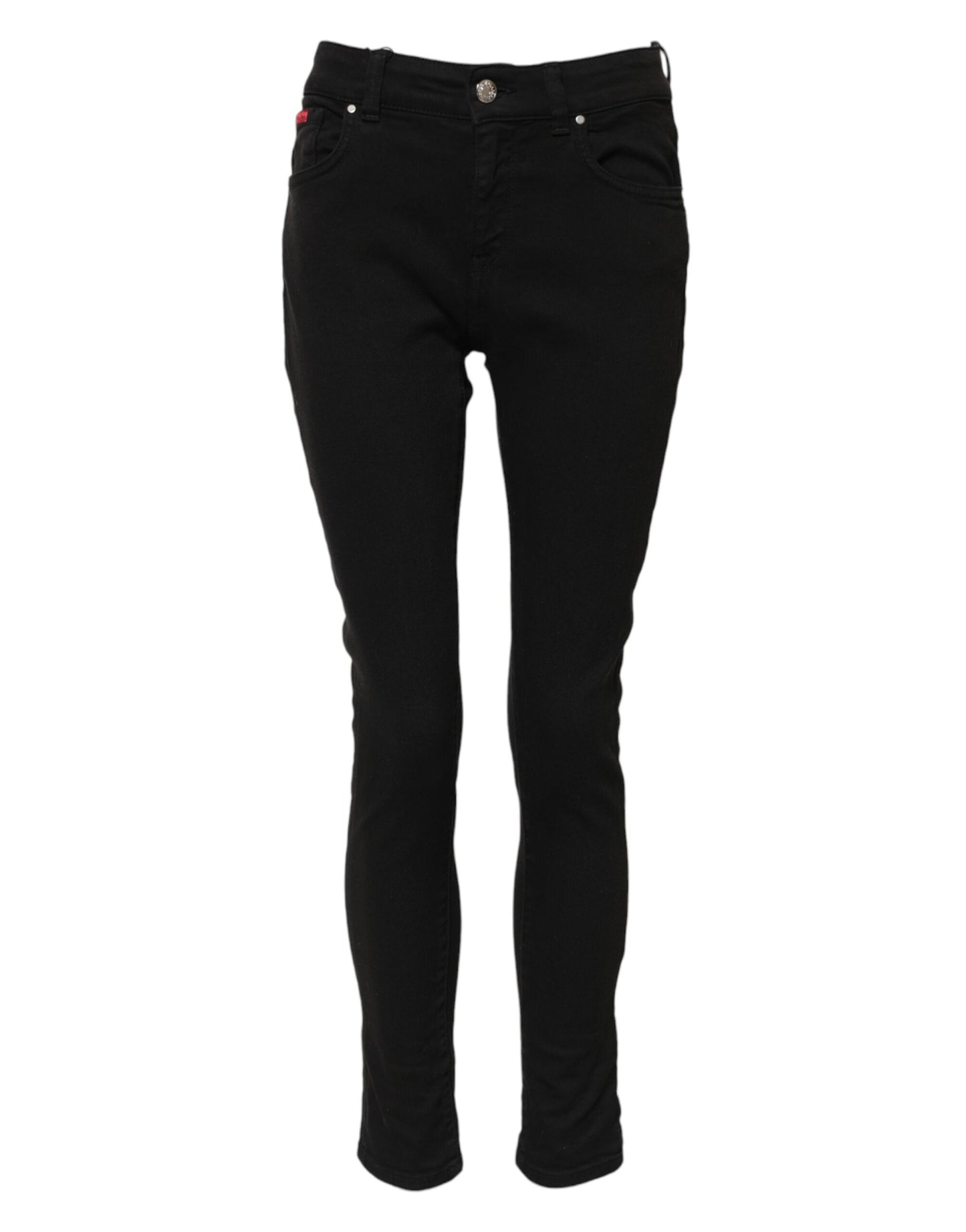 Jeans skinny a vita media in denim con logo in cotone nero Dolce &amp; Gabbana 