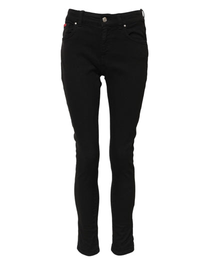 Jeans skinny a vita media in denim con logo in cotone nero Dolce &amp; Gabbana 