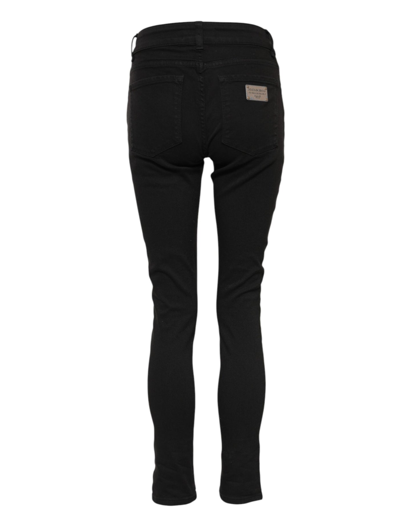 Jeans skinny a vita media in denim con logo in cotone nero Dolce &amp; Gabbana 