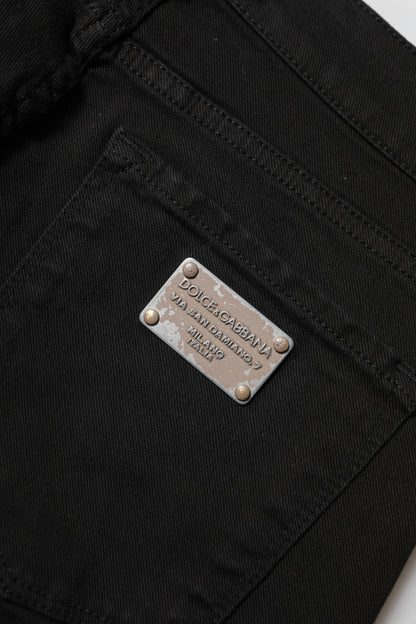 Jeans skinny a vita media in denim con logo in cotone nero Dolce &amp; Gabbana 