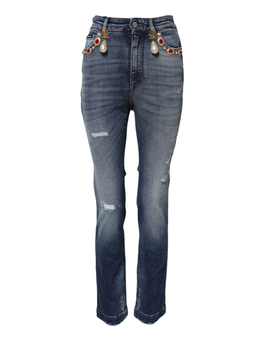 Jeans in denim con strass blu Dolce &amp; Gabbana 