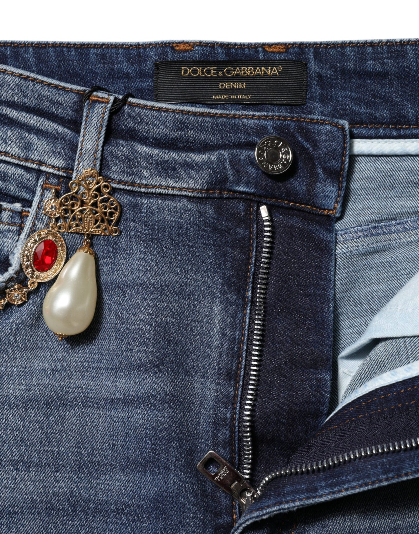Jeans in denim con strass blu Dolce &amp; Gabbana 