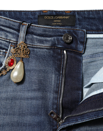 Jeans in denim con strass blu Dolce &amp; Gabbana 
