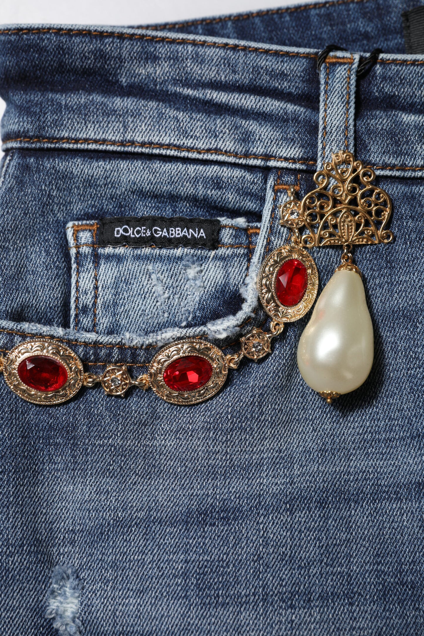Jeans in denim con strass blu Dolce &amp; Gabbana 