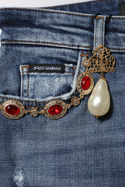 Jeans in denim con strass blu Dolce &amp; Gabbana 
