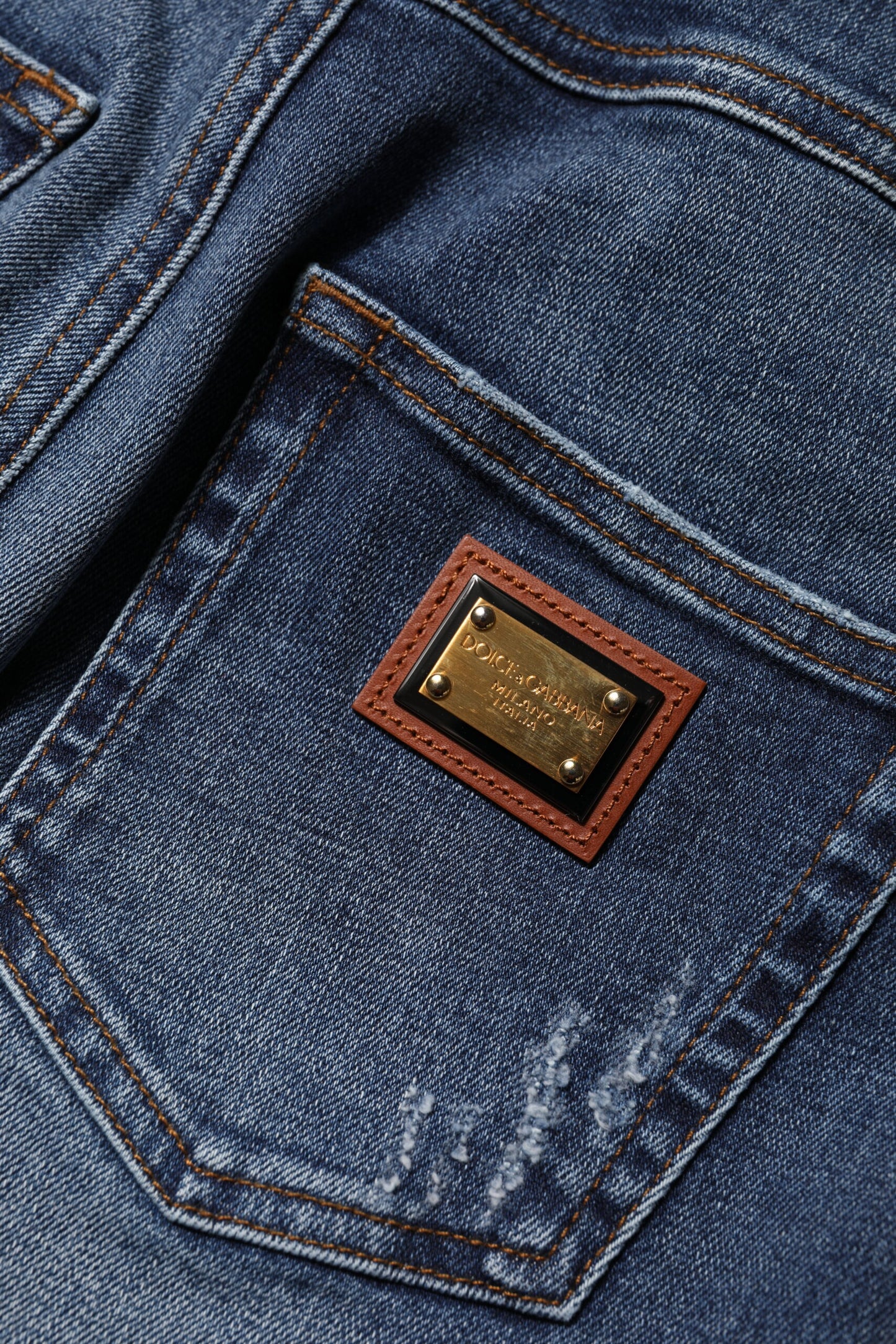 Jeans in denim con strass blu Dolce &amp; Gabbana 