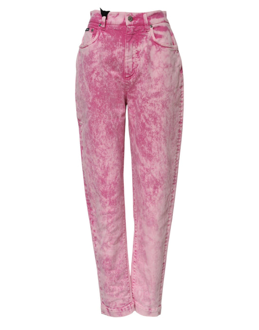 Jeans affusolati a vita alta in denim tie-dye rosa Dolce &amp; Gabbana 