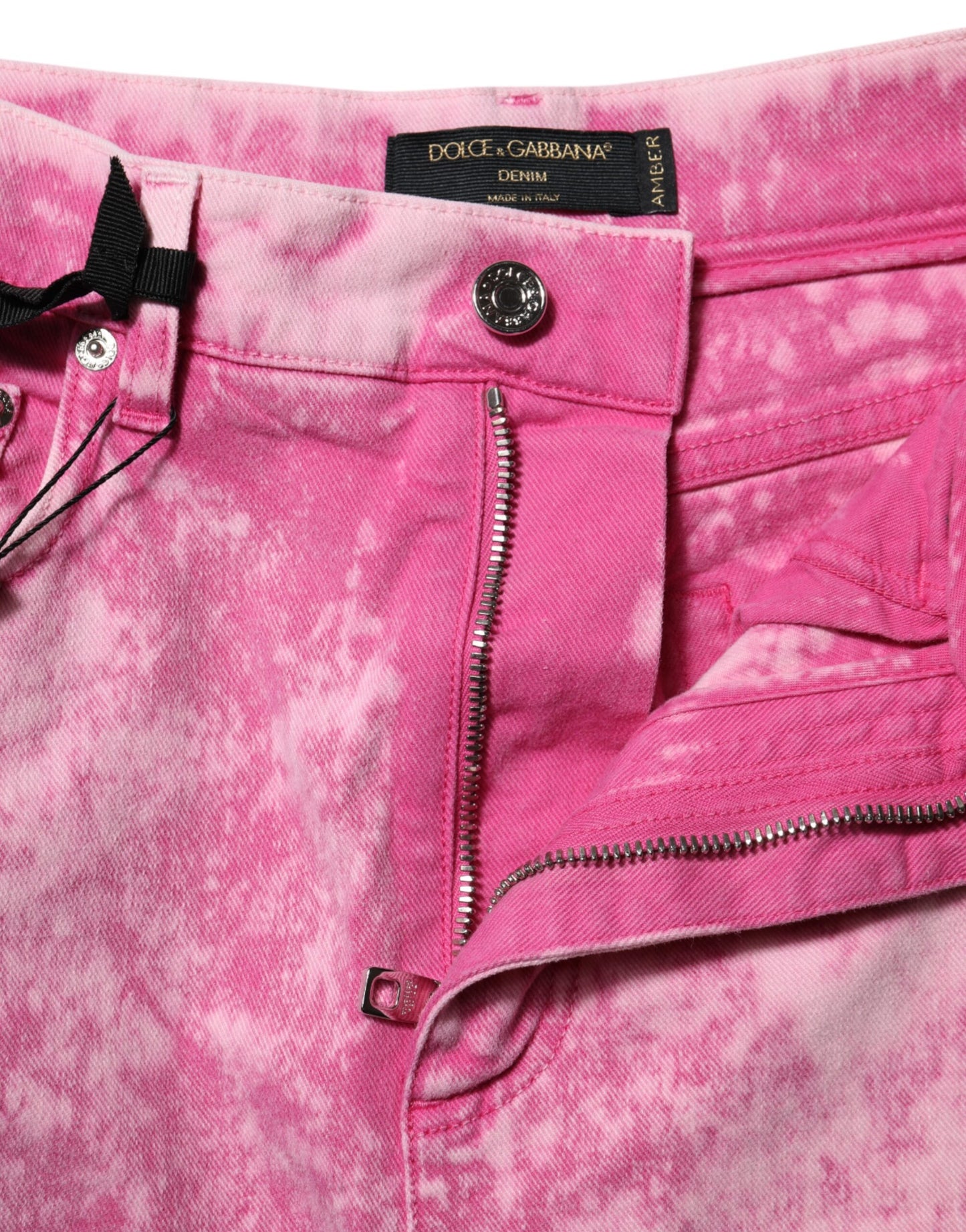 Jeans affusolati a vita alta in denim tie-dye rosa Dolce &amp; Gabbana 