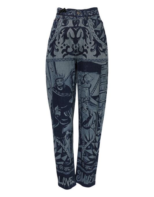 Jeans affusolati in denim con stampa grafica blu Dolce &amp; Gabbana 