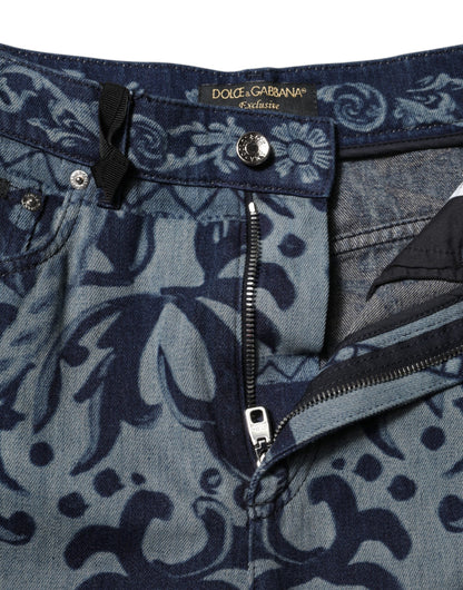 Jeans affusolati in denim con stampa grafica blu Dolce &amp; Gabbana 