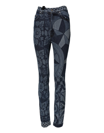 Jeans skinny in cotone con stampa grafica blu Dolce &amp; Gabbana 