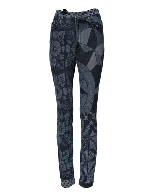 Jeans skinny in cotone con stampa grafica blu Dolce &amp; Gabbana 