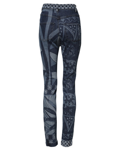 Jeans skinny in cotone con stampa grafica blu Dolce &amp; Gabbana 