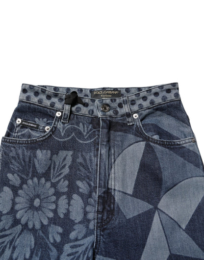 Jeans skinny in cotone con stampa grafica blu Dolce &amp; Gabbana 